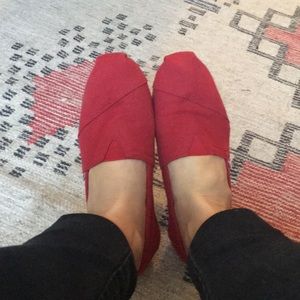 Red TOMS Slip Ons - Size 7.5